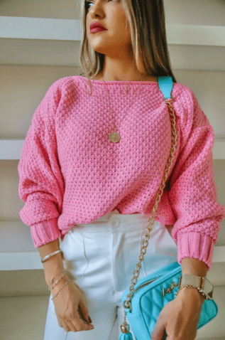 Blusa Mini Pipoca Rosa em Tricot